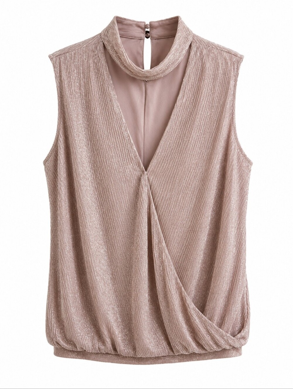 le chateau Shimmery Rose Gold Sleeveless Draped V-Neck Top Sz XXL